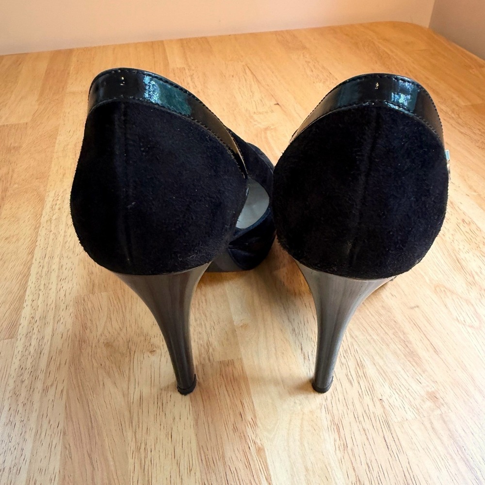 Nero Giardini Black Suede Patent Cutout Platform Pumps Heels Made in Italy 37 - Picture 3 of 4